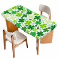 thumbnail image 1 of St. Patrick's Day Table Cloths for 6 Foot Rectangle Tables, Lucky Shamrocks Spring Leaves Botanical Patio Waterproof Elastic Fitted Tablecloths, Washable Rectangular Table Cover for Camping, 1 of 8