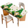 thumbnail image 1 of St. Patrick's Day Table Cloths for 6 Foot Rectangle Tables, Shamrocks Gnomes Coin Beige Leaves Patio Waterproof Elastic Fitted Tablecloths, Washable Rectangular Table Cover for Camping, 1 of 8