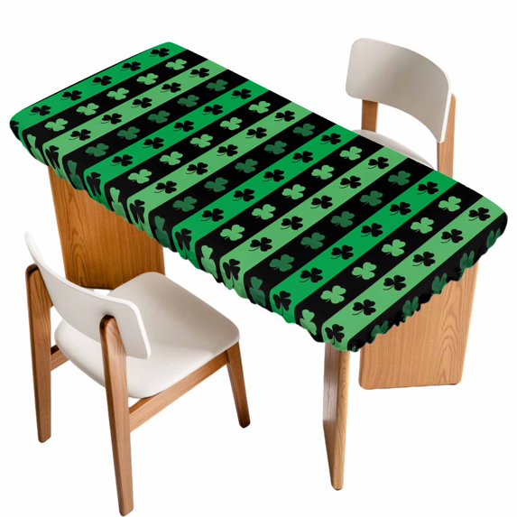 St. Patrick's Day Table Cloths for 6 Foot Rectangle Tables, Spring Green Lucky Clovers Shamrock Patio Waterproof Elastic Fitted Tablecloths, Washable Rectangular Table Cover for Camping