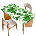 thumbnail image 1 of St. Patrick's Day Table Cloths for 6 Foot Rectangle Tables, Spring Green Lucky Four-leaf Grass Patio Waterproof Elastic Fitted Tablecloths, Washable Rectangular Table Cover for Camping, 1 of 8