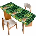 thumbnail image 1 of St. Patrick's Day Table Cloths for 8 Foot Rectangle Tables, Green Clovers Coin Buffalo Plaid Patio Waterproof Elastic Fitted Tablecloths, Washable Rectangular Table Cover for Camping, 1 of 8