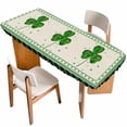 thumbnail image 1 of St. Patrick's Day Table Cloths for 8 Foot Rectangle Tables, Green Shamrock Plaid Beige Spring Patio Waterproof Elastic Fitted Tablecloths, Washable Rectangular Table Cover for Camping, 1 of 8