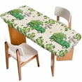 thumbnail image 1 of St. Patrick's Day Table Cloths for 8 Foot Rectangle Tables, Green Shamrocks Truck Plants Retro Beige Patio Waterproof Elastic Fitted Tablecloths, Washable Rectangular Table Cover for Camping, 1 of 8