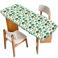 thumbnail image 1 of St. Patrick's Day Table Cloths for 8 Foot Rectangle Tables, Lucky Shamrock Leaves Botanical Beige Patio Waterproof Elastic Fitted Tablecloths, Washable Rectangular Table Cover for Camping, 1 of 8