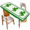 thumbnail image 1 of St. Patrick's Day Table Cloths for 8 Foot Rectangle Tables, Spring Green Shamrock Leaves Plaid Patio Waterproof Elastic Fitted Tablecloths, Washable Rectangular Table Cover for Camping, 1 of 8