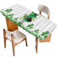 thumbnail image 1 of St. Patrick's Day Table Cloths for 8 Foot Rectangle Tables, Spring Shamrock Hat Daisy Ladybirds Wood Gray Patio Waterproof Elastic Fitted Tablecloths, Washable Rectangular Table Cover for Camping, 1 of 8