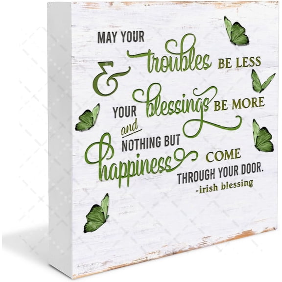 St. Patrick's Day Table Decorations Irish May Your Blessings Wall Decor Rustic Shamrock Wood Box Signs Retro Happy St. Patrick's Day Block Plaque for Home Tabletop Decor 5x5 inch