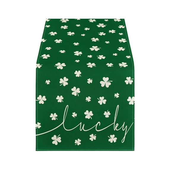 St Patrick's Day Table Flag, 72x12.99in Linen Table Runner with Clover Pattern, Heat Resistant Tablecloth for Dining Coffee Table Home Decor