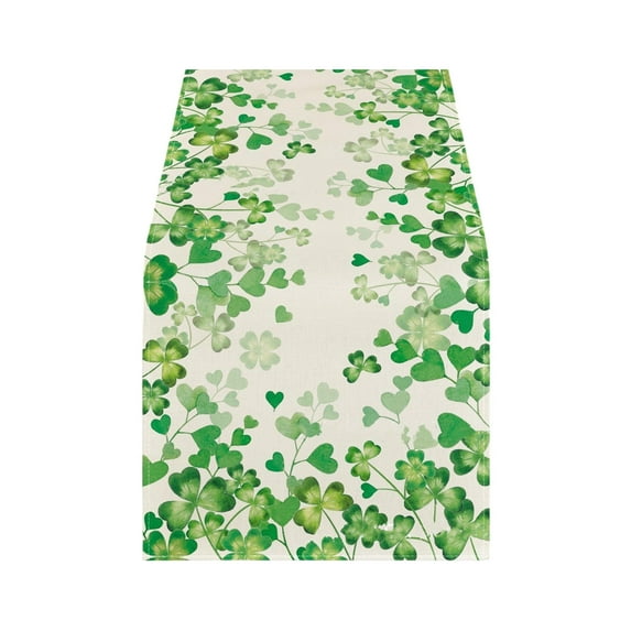St Patrick's Day Table Flag, 72x12.99in Linen Table Runner with Clover Pattern, Heat Resistant Tablecloth for Dining Coffee Table Home Decor