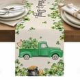 thumbnail image 1 of St. Patrick's Day Table Runner - 108 Inch Long, Kitchen Dining Table Runner Dresser Scarves, Green Truck Lucky Shamrocks Flags Retro Farmhouse Decor for Coffee Tables Wedding Party Banquet, 1 of 8