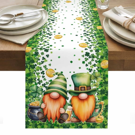 St. Patrick's Day Table Runner - 108 Inch Long, Kitchen Dining Table Runner Dresser Scarves, Lucky Shamrocks Harp Beer Spring Plants Farmhouse Decor for Coffee Tables Wedding Party Banquet