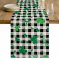 thumbnail image 1 of St. Patrick's Day Table Runner - 120 Inch Long Spring Green Shamrock Black Plaid Beige Cotton and Linen Blended Dress Scarves Farmhouse Table Runner for Kitchen Dining, Coffee Table, 13" x 120", 1 of 8