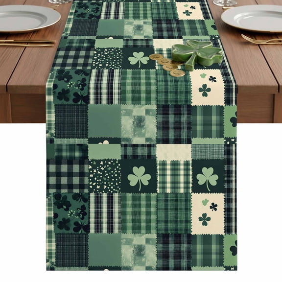 St. Patrick's Day Table Runner 13 x 36 Inch, Lucky Shamrock Washable Cotton Linen Dining Table Runner Tabletop Decorations for Restaurant Home Kitchen Party