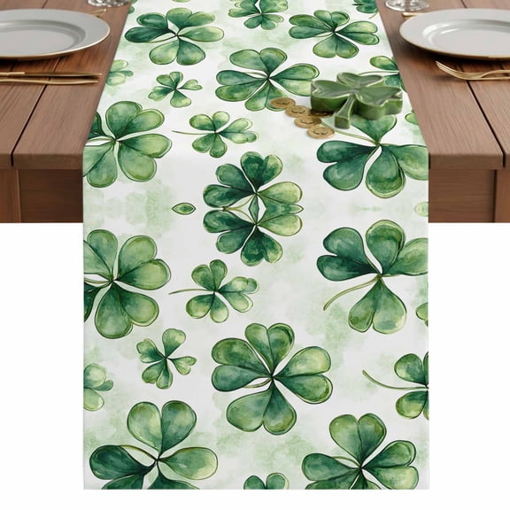 St. Patrick's Day Table Runner 13 x 36 Inch, Watercolor Clovers Washable Cotton Linen Dining Table Runner Tabletop Decorations for Restaurant Home Kitchen Party