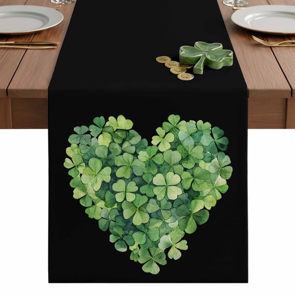 St. Patrick's Day Table Runner 13 x 48 Inch, Lucky Irish Shamrock Washable Cotton Linen Dining Table Runner Tabletop Decorations for Restaurant Home Kitchen Party