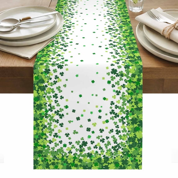 St. Patrick's Day Table Runner - 36 Inch Long, Kitchen Dining Table Runner Dresser Scarves, Spring Lucky Shamrocks Rustic Leaves Farmhouse Decor for Coffee Tables Wedding Party Banquet