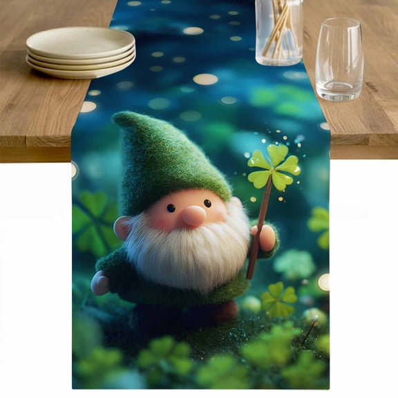 St. Patrick's Day Table Runner 36 Inches Long Farmhouse Dress Scarves, Spring Green Gnomes Lucky Irish Clovers Dining Tablerunner for Coffee Table/Kitchen Island/Party Décor, Small 13" x 36"