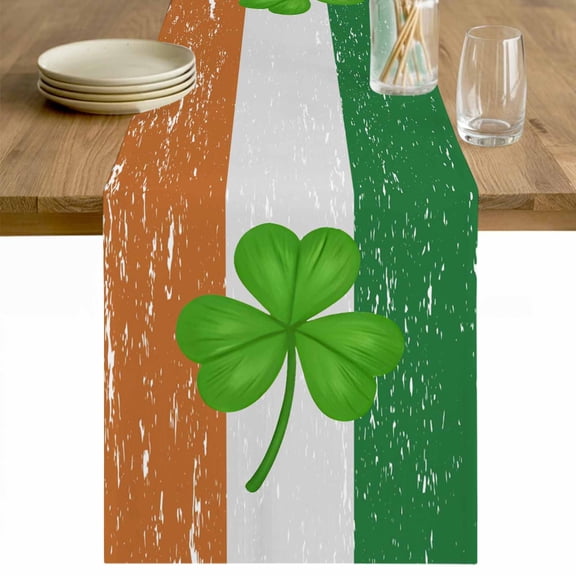 St. Patrick's Day Table Runner 36 Inches Long Farmhouse Dress Scarves, Spring Lucky Shamrock Grass Flag Dining Tablerunner for Coffee Table/Kitchen Island/Party Décor, Small 13" x 36"