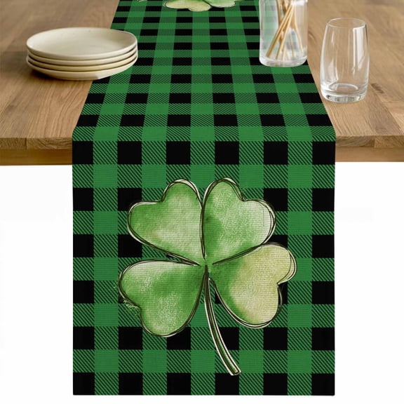 St. Patrick's Day Table Runner 36 Inches Long Farmhouse Dress Scarves, Spring Lucky Shamrock Green Buffalo Plaid Dining Tablerunner for Coffee Table/Kitchen Island/Party Décor, Small 13" x 36"