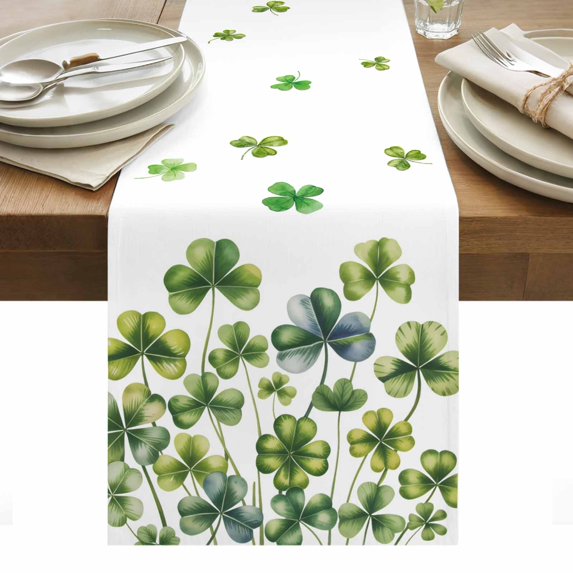 St. Patrick's Day Table Runner - 48 Inch Long, Kitchen Dining Table Runner Dresser Scarves, Lucky Shamrock Spring Botanical Farmhouse Decor for Coffee Tables Wedding Party Banquet