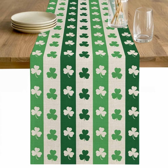 St. Patrick's Day Table Runner 48 Inches Long Farmhouse Dress Scarves, Green Shamrock Irish Lucky Leaves Dining Tablerunner for Coffee Table/Kitchen Island/Party Décor, 13" x 48"