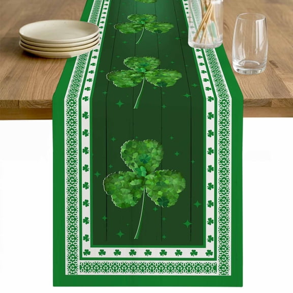 St. Patrick's Day Table Runner 48 Inches Long Farmhouse Dress Scarves, Green Shamrock Wooden Spring Dining Tablerunner for Coffee Table/Kitchen Island/Party Décor, 13" x 48"