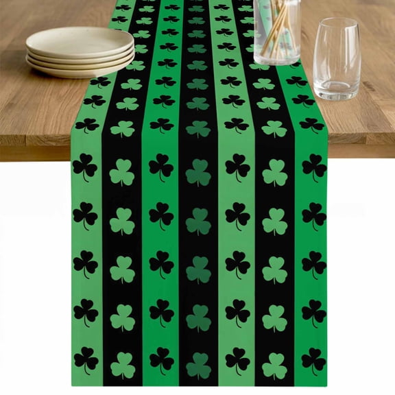 St. Patrick's Day Table Runner 48 Inches Long Farmhouse Dress Scarves, Spring Green Lucky Clovers Shamrock Dining Tablerunner for Coffee Table/Kitchen Island/Party Décor, 13" x 48"