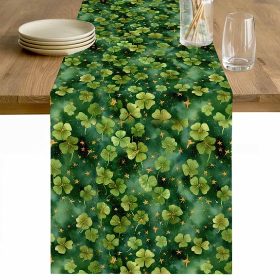 St. Patrick's Day Table Runner 48 Inches Long Farmhouse Dress Scarves, Spring Lucky Shamrocks Green Leaves Plants Dining Tablerunner for Coffee Table/Kitchen Island/Party Décor, 13" x 48"