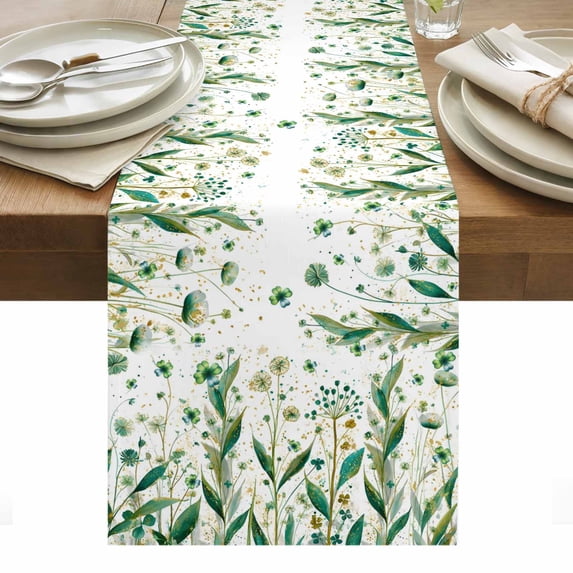 St Patrick's Day Table Runner - 60 Inch Long, Kitchen Dining Table Runner Dresser Scarves, Spring Leaves Green Botanical Flowers Plants Farmhouse Decor for Coffee Tables Wedding Party Banquet