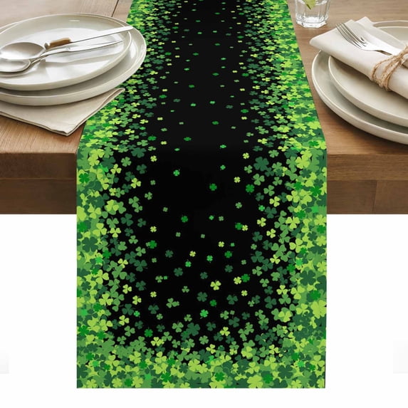 St. Patrick's Day Table Runner - 60 Inch Long, Kitchen Dining Table Runner Dresser Scarves, Spring Lucky Shamrocks Leaves Black Farmhouse Decor for Coffee Tables Wedding Party Banquet