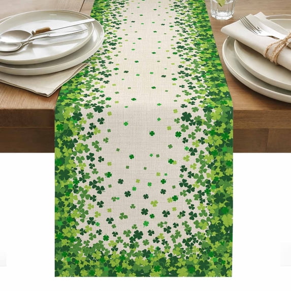 St. Patrick's Day Table Runner - 60 Inch Long, Kitchen Dining Table Runner Dresser Scarves, Spring Lucky Shamrocks Leaves Retro Country Farmhouse Decor for Coffee Tables Wedding Party Banquet