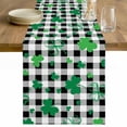 thumbnail image 1 of St. Patrick's Day Table Runner - 60 Inch Long Spring Green Shamrock Checkered Buffalo Cotton and Linen Blended Dress Scarves Farmhouse Table Runner for Kitchen Dining, Coffee Table, 13" x 60", 1 of 8