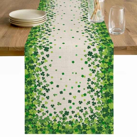 St. Patrick's Day Table Runner - 60 Inch Long Spring Lucky Shamrocks Leaves Retro Country Cotton and Linen Blended Dress Scarves Farmhouse Table Runner for Kitchen Dining, Coffee Table, 13" x 60"