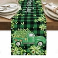 thumbnail image 1 of St. Patrick's Day Table Runner - 70 Inch Long, Kitchen Dining Table Runner Dresser Scarves, Green Shamrocks Truck Black Buffalo Plaid Farmhouse Decor for Coffee Tables Wedding Party Banquet, 1 of 8
