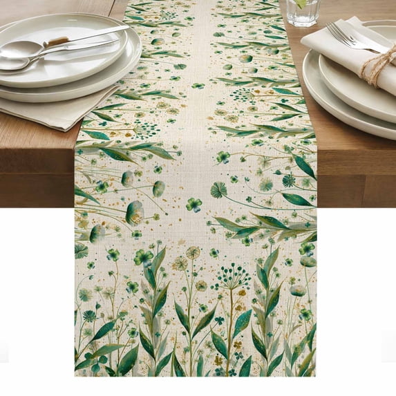 St Patrick's Day Table Runner - 70 Inch Long, Kitchen Dining Table Runner Dresser Scarves, Spring Leaves Green Flowers Plants Beige Farmhouse Decor for Coffee Tables Wedding Party Banquet