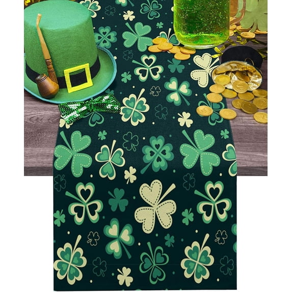 St. Patrick''s Day Table Runner 71 in Long Holiday Family Kitchen Dinning Table Decorative Saint Patrick''s Day Clover Pattern Table Runners for Coffee Table Wedding Party Birthday 13x71 inch