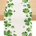 thumbnail image 1 of St. Patrick's Day Table Runner, 72-Inch Linen Four Leaf Clover Decorative Tablecloth for Party, Irish Festival, Wedding, Home, Dining Table Decor, Wipeable, Holiday Celebration Decoration, 1 of 5