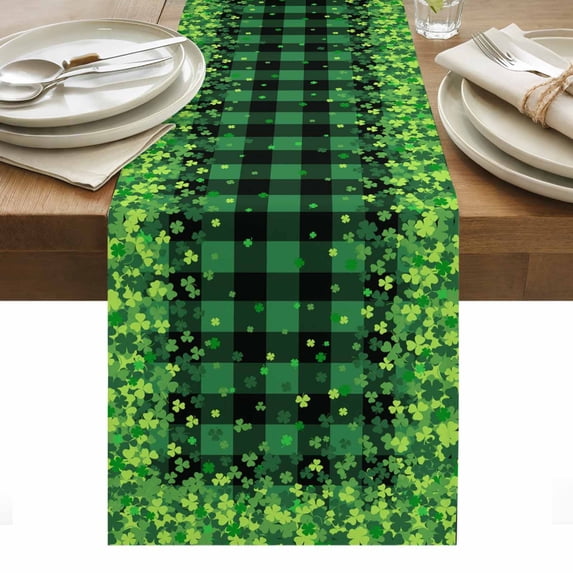 St. Patrick's Day Table Runner - 72 Inch Long, Kitchen Dining Table Runner Dresser Scarves, Spring Shamrocks Farmhouse Green Checkered Farmhouse Decor for Coffee Tables Wedding Party Banquet
