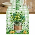 thumbnail image 1 of St. Patrick's Day Table Runner - 72 Inch Long Spring Botanical Clovers Coin Green Check Cotton and Linen Blended Dress Scarves Farmhouse Table Runner for Kitchen Dining, Coffee Table, 13" x 72", 1 of 8