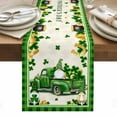 thumbnail image 1 of St. Patrick's Day Table Runner - 90 Inch Long, Kitchen Dining Table Runner Dresser Scarves, Gnomes Truck Shamrocks Gold Coin Plaid Farmhouse Decor for Coffee Tables Wedding Party Banquet, 1 of 8