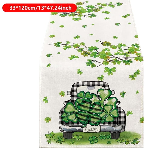 St. Patrick's Day Table Runner Decorations - Shamrock and Clover Pattern Table Runner for Irish Celebration, Home, Kitchen, Mantel, Dining Table Decor, 13x47in