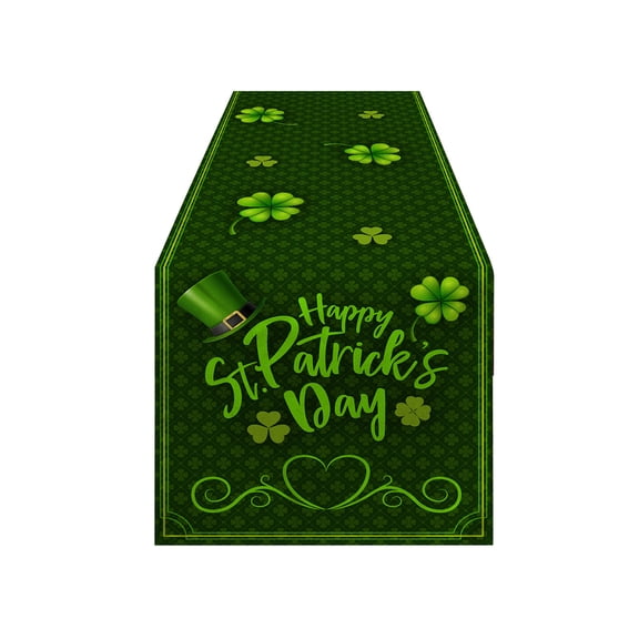 St. Patrick’s Day Table Runner – Green Clover Table Flag, Heat-Resistant Linen Tablecloth for Holiday Dinner or Everyday Home Décor