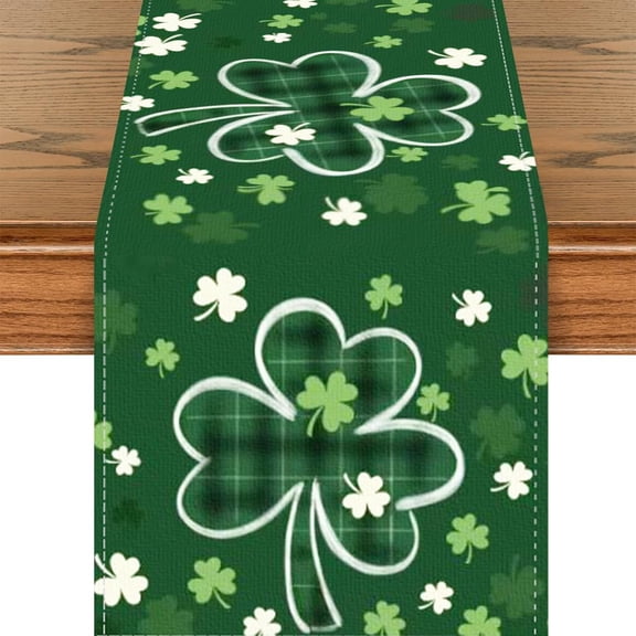 St. Patrick''s Day Table Runner Green Shamrock Decoration 13“x72”Inch Spring Summer for Party Kitchen Dining Table Decor Clover(Green)