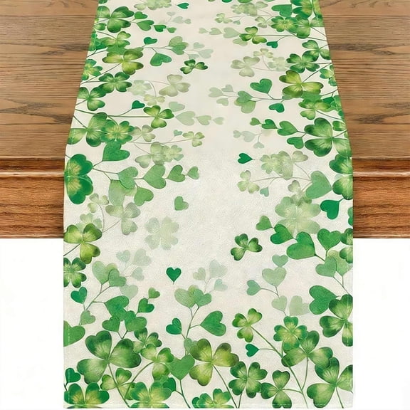St. Patrick's Day Table Runner, Green Shamrock Design for Dining Room, Irish Holiday Decorations for Spring Kitchen Tablecloth Accessory, 33cm x 183cm