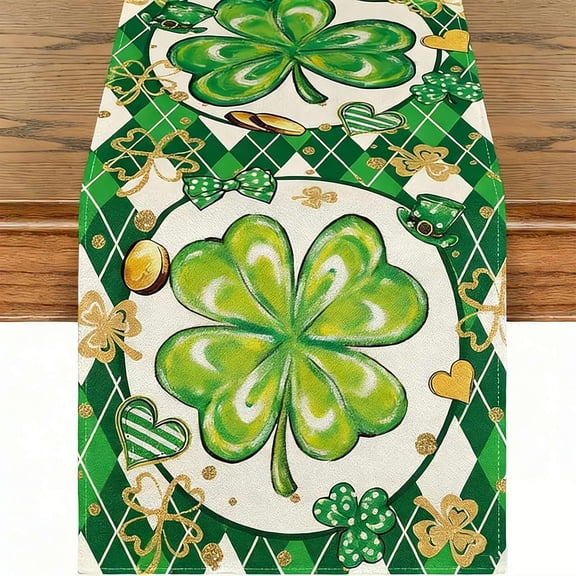 St. Patrick's Day Table Runner, Green Shamrock Design for Dining Room, Irish Holiday Decorations, Spring Kitchen Tablecloth Accessory(RL 13 x 72 Inches 1 PC)