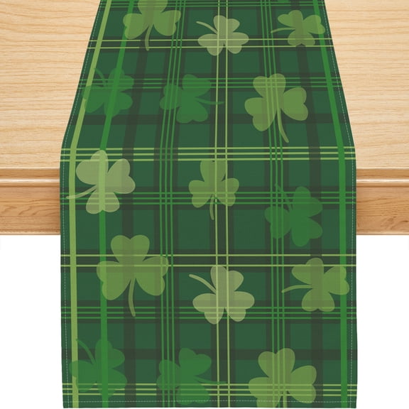 YIBAGA St. Patrick's Day Table Runner, Green Shamrock St. Patrick's Day Table Decorations Party Dining Home Decor, 13x120 inch, Polyester