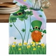 thumbnail image 1 of St. Patrick's Day Table Runner, Lucky Gnomes Shamrock Leaves Flower Rainbow Washable Cotton Linen Table Runners 36 Inches Long, Dresser Scarf Runner for Nightstand/End Tables/Round Tables 13''x36'', 1 of 9