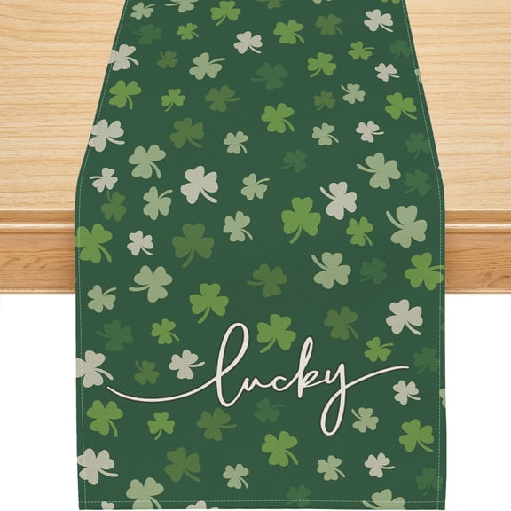 YIBAGA St. Patrick's Day Table Runner, Lucky Green Shamrock St. Patrick's Day Table Decorations Party Dining Home Decor, 13x90 inch, Polyester