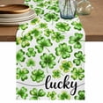 thumbnail image 1 of St Patrick's Day Table Runner, Lucky Shamrock Leaf Plants Spring Green Washable Cotton Linen Table Runners 72 Inches Long, Dresser Scarf Runner for Dining/Coffee/Kitchen/TV Stands/Cabinets 13''x72'', 1 of 9