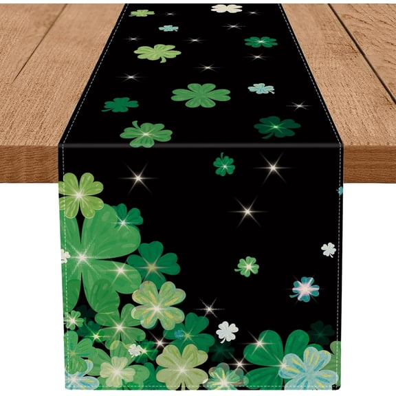 St. Patrick''s Day Table Runner Shamrock Black Burlap Runner Table Decorations Holiday Spring Kitchen Dining Home Party Supply 13x36 Inch